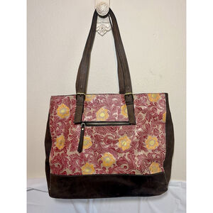 Firenze Bella Amelia Floral Tooled Studded Leather Tote Bag Handbag Italy